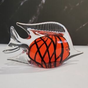 Red and Black Glass Fish Figurine Paperweight